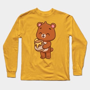 Cute Bear Holding Honey Cartoon Long Sleeve T-Shirt